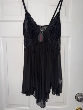 Avidlove Black Lace Chemise with Sheer Chiffon Skirt
